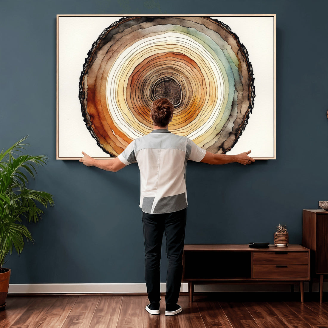 Natural Wood Slice Wall Art Canvas Print, Tree Ring Wall Decor