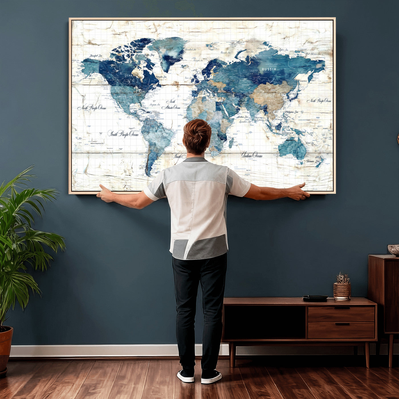 86799232-MGV-CV-36X24 - Watercolor World Map Canvas Wall Art Print – Abstract Colorful Travel Wall Decor