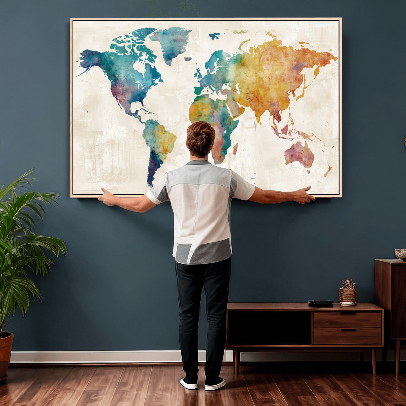 56556018-MGV-CV-36X24 - Watercolor World Map Canvas Wall Art Print – Abstract Colorful Travel Wall Decor
