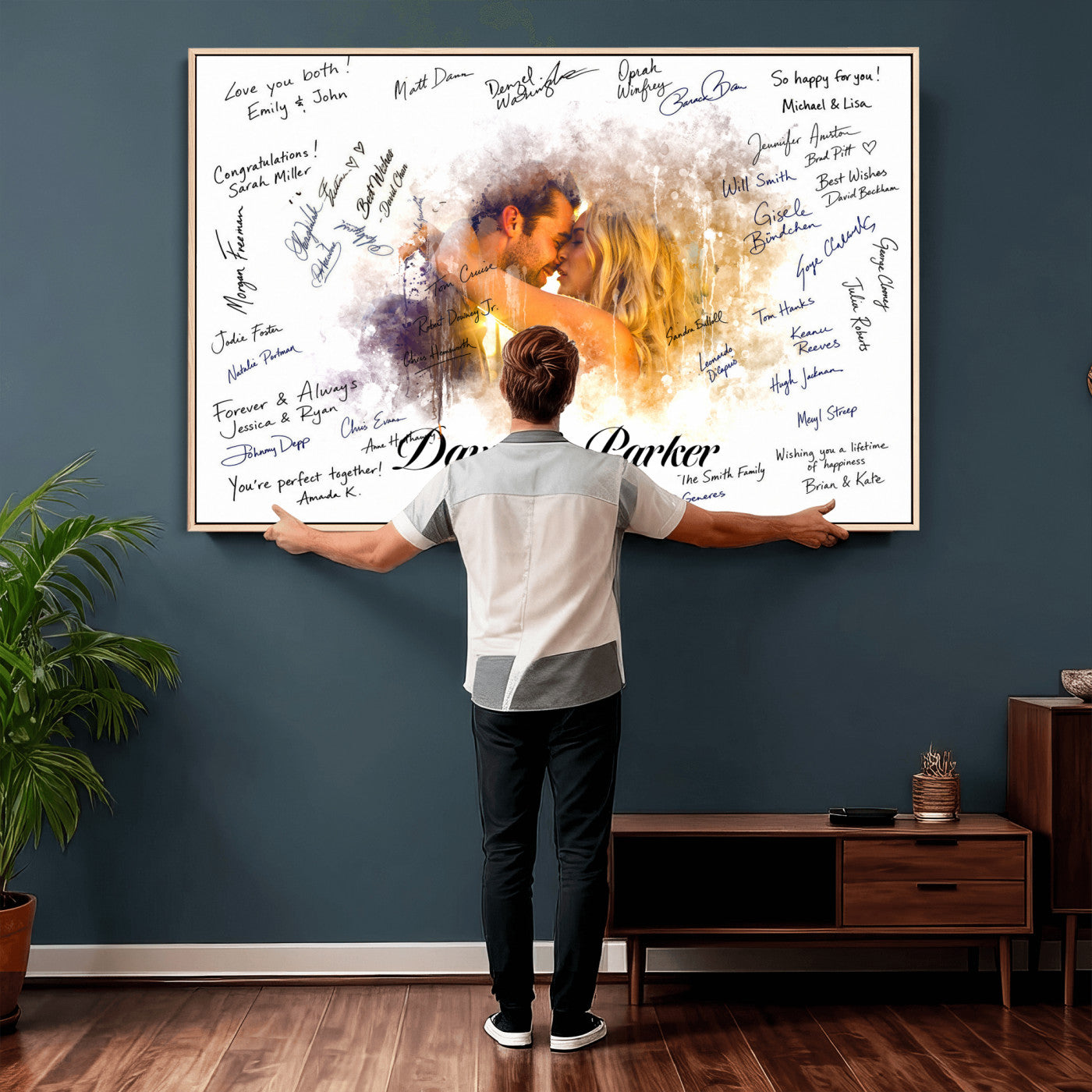 74713307-MGV-CV-36X24 - Wedding Guest Book Alternative Wall Art Canvas Print, Personalized Wedding Signature Poster, Custom Couple Photo Guestbook Canvas, Bridal Shower Reception Decor