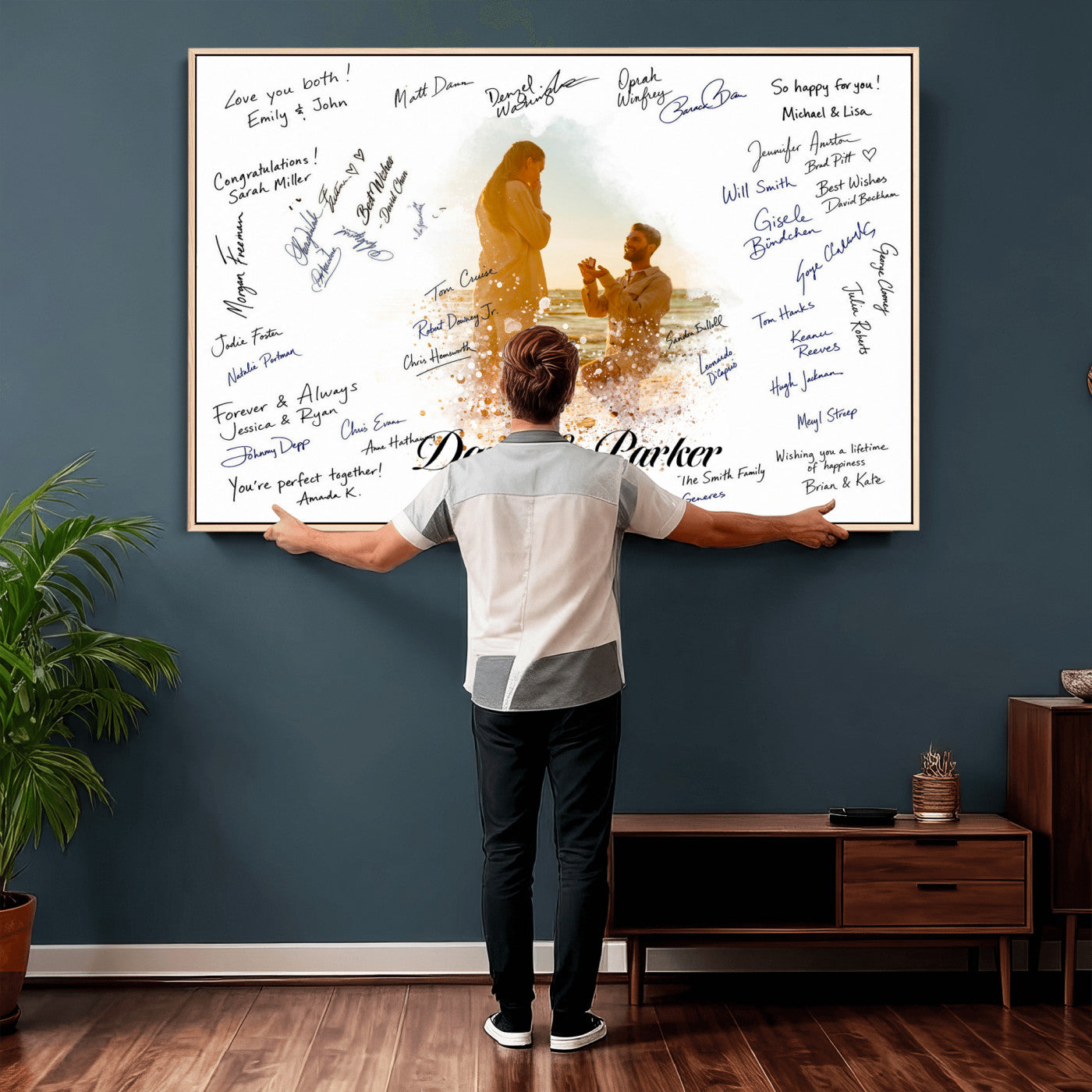 75692697-MGV-CV-36X24 - Wedding Guest Book Alternative Wall Art Canvas Print, Personalized Wedding Signature Poster, Custom Couple Photo Guestbook Canvas, Bridal Shower Reception Decor