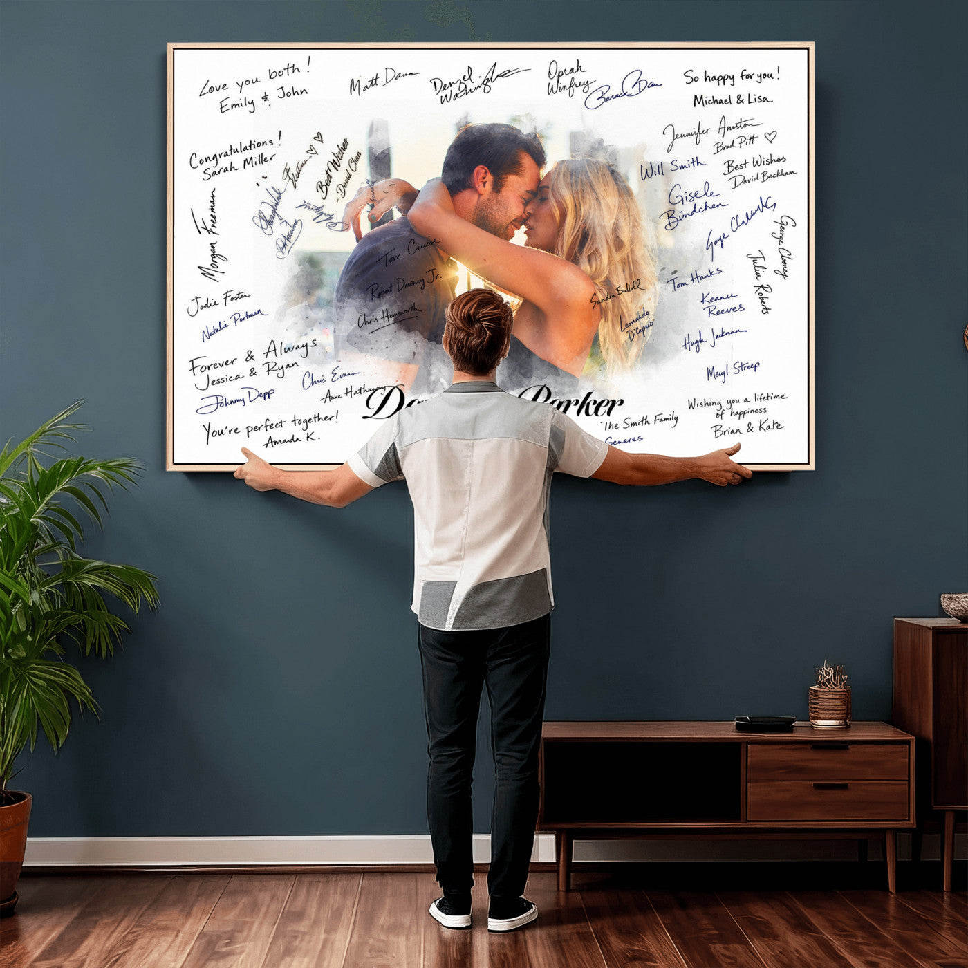 14788122-MGV-CV-36X24 - Wedding Guest Book Alternative Wall Art Canvas Print, Personalized Wedding Signature Poster, Custom Couple Photo Guestbook Canvas, Bridal Shower Reception Decor