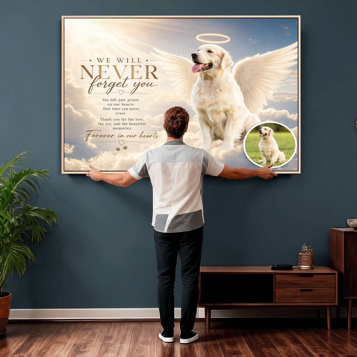 60312671-MGV-CV-36X24 - Pet Memorial Wall Art Canvas Print, Custom Dog Memorial Portrait, Personalized Angel Pet Loss Gift, Angel Wings Puppy Print