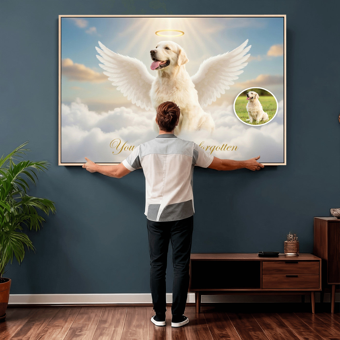59821082-MGV-CV-36X24 - Pet Memorial Wall Art Canvas Print, Custom Dog Memorial Portrait, Personalized Angel Pet Loss Gift, Angel Wings Puppy Print