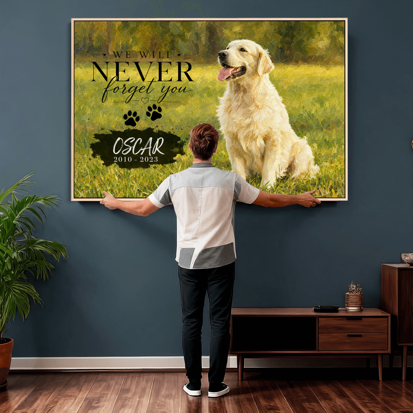 38460512P2-MGV-CV-36X24 - Pet Memorial Wall Art Canvas Print, Custom Dog Memorial Portrait, Personalized Angel Pet Loss Gift, Angel Wings Puppy Print