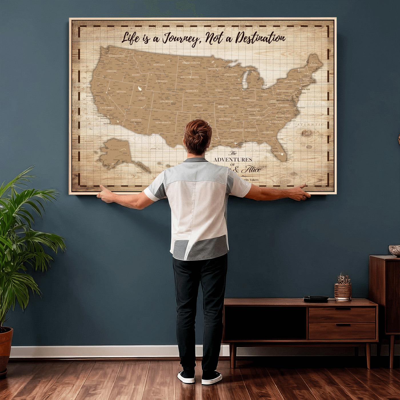 19102499-MGV-CV-36X24 - Personalized USA Push Pin Travel Map, Custom United States Map, Push Pin Map, USA Bucket List Map, Anniversary Gift, Couple Travel Map Wall Art