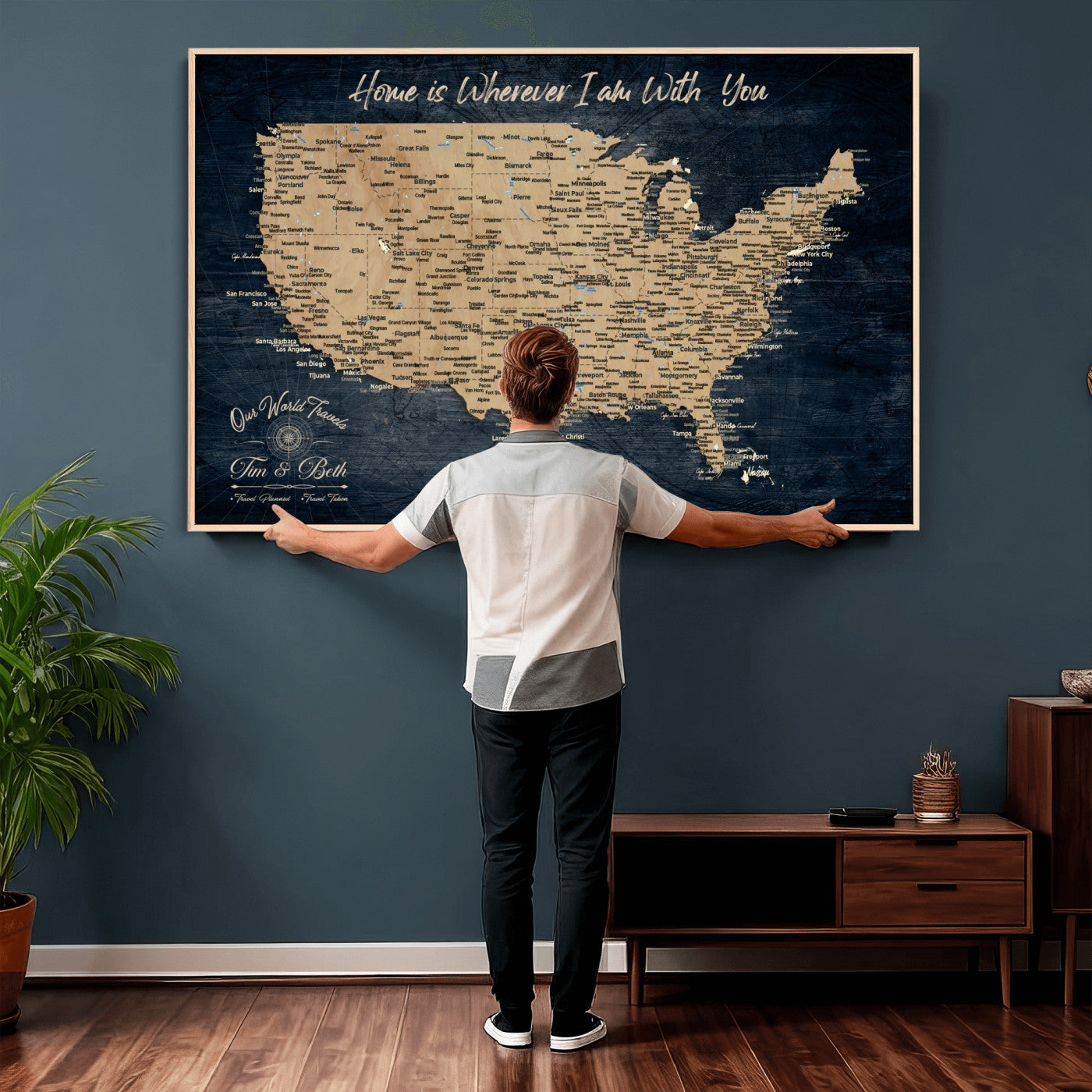 48467834-MGV-CV-36X24 - Custom Push Pin US Map Canvas | Personalized Travel Tracker | USA Cities Map Anniversary Gift for Couples | Adventure America Map Wall Art with Pins