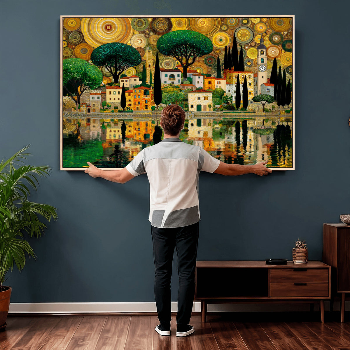 93010897-MGV-CV-36X24 - Gustav Klimt Golden Cityscape Wall Art Canvas Print,