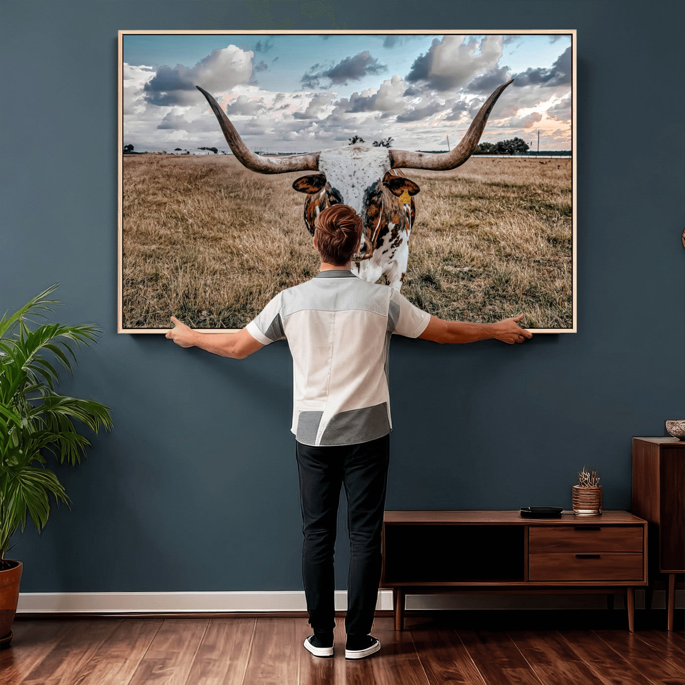 17464823-MGV-CV-36X24 - Texas Longhorn Canvas Wall Art Print, Western Cow Photography, Rustic Ranch Decor, Farmhouse Wall Art, Ready to Hang