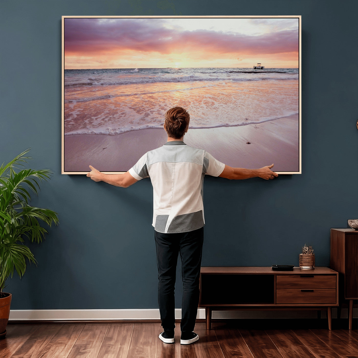 44765395-MGV-CV-36X24 - Beach Sunset Canvas Wall Art Print - Ocean Waves Landscape, Coastal Photography, Seascape Wall Decor, Ready to Hang