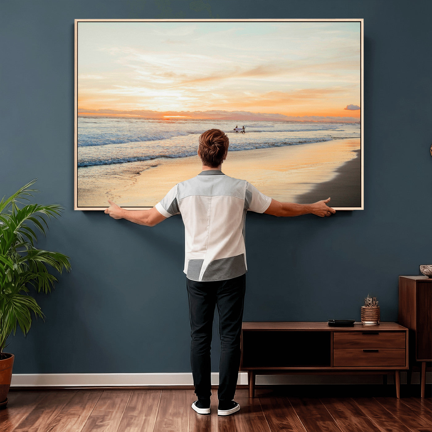 38131619-MGV-CV-36X24 - Beach Sunset Canvas Wall Art Print | Ocean Waves Landscape, Coastal Photography, Seascape Wall Decor, Ready to Hang