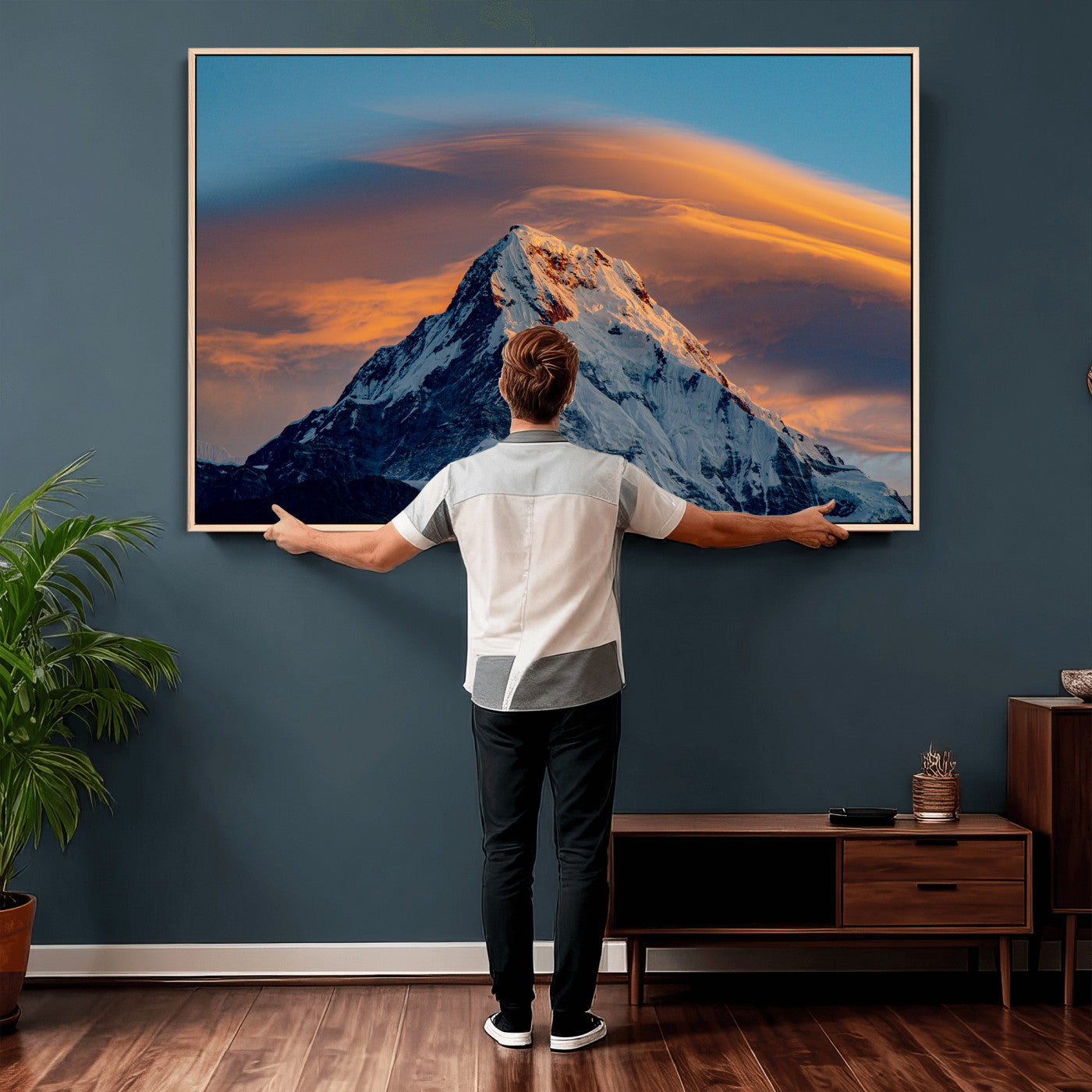 73810927-MGV-CV-36X24 - Snow Mountain Canvas Wall Art Print, Alpine Peak Landscape, Winter Nature Photography, Large Mountain Decor, Ready to Hang