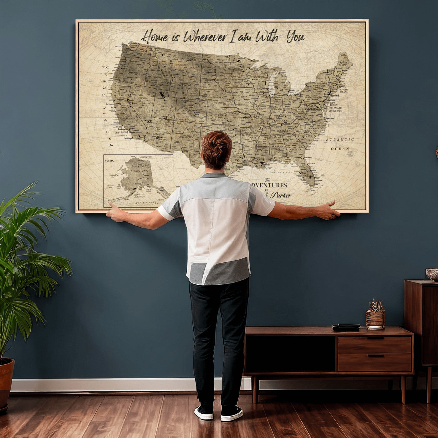 25440520-MGV-CV-36X24 - Personalized United States Map Canvas Wall Art with Push Pins Detailed