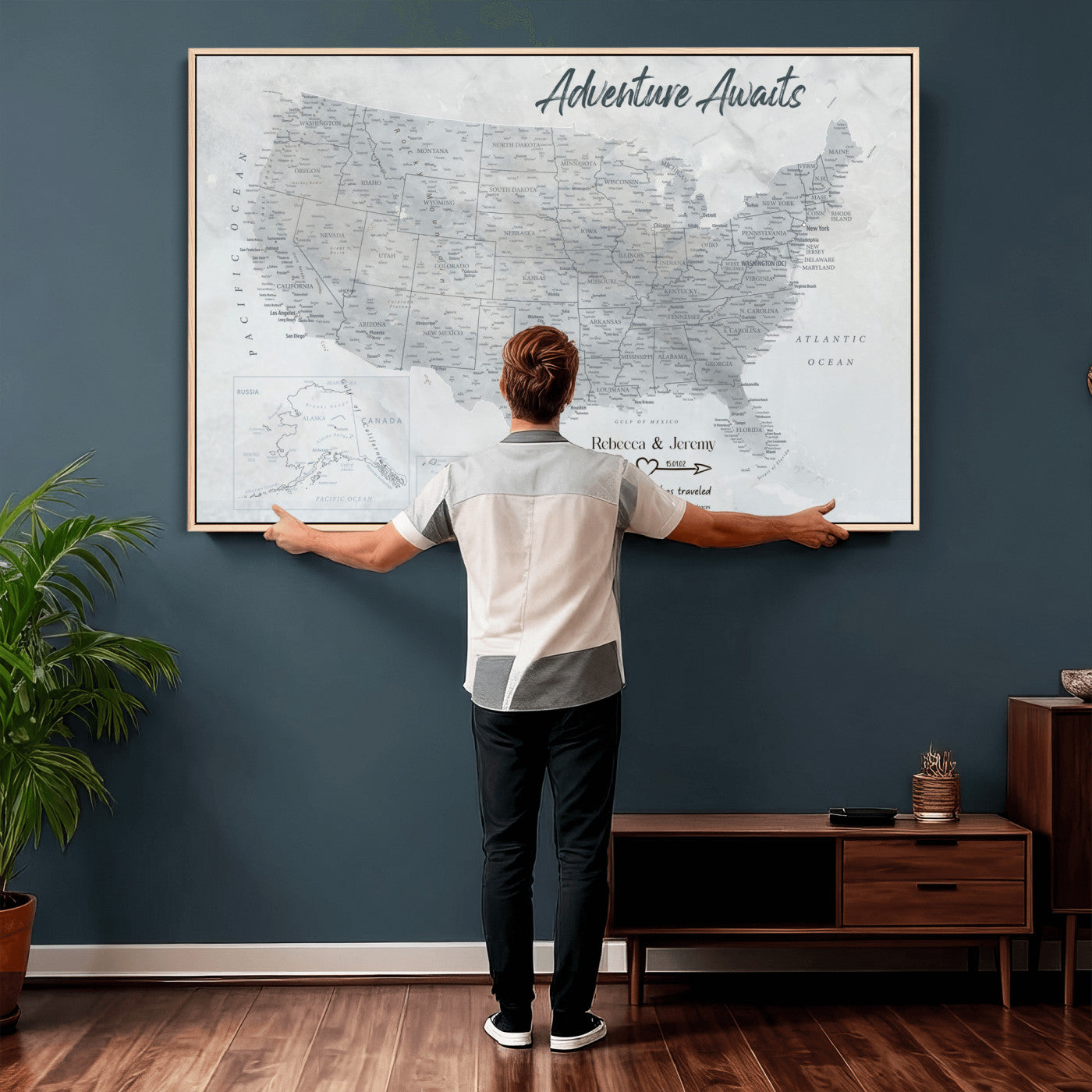 66120672-MGV-CV-36X24 - Personalized America Push Pin Travel Map Canvas Wall Art for Custom Family Gift