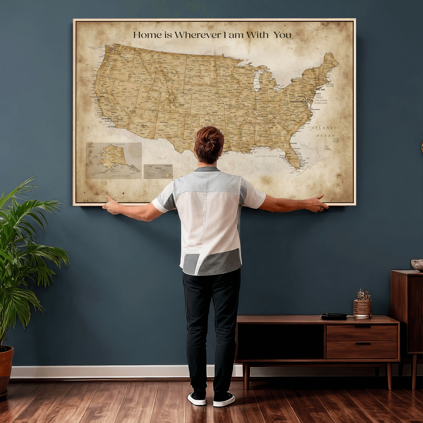 80624553-MGV-CV-36X24 - Personalized USA Push Pin Travel Map Canvas Wall Art Custom Family Gift