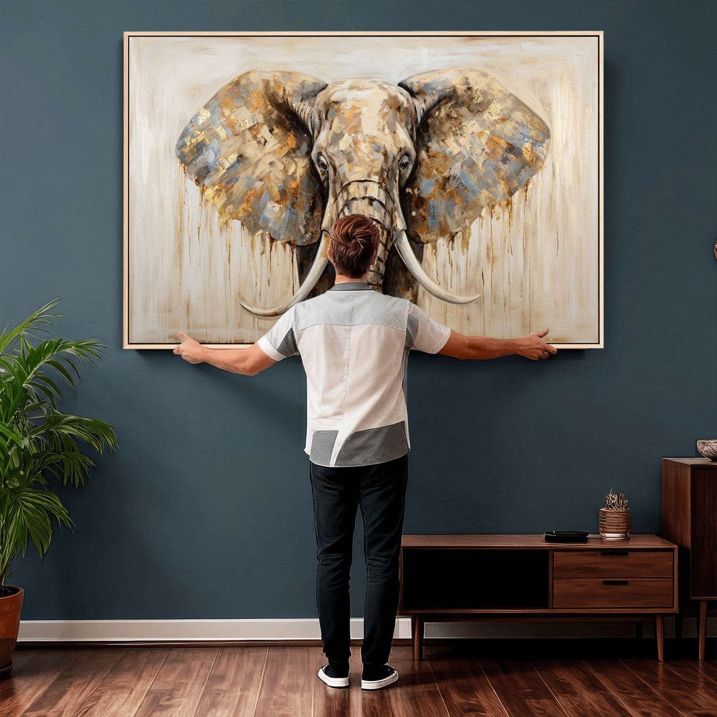 95819221-MGV-CV-36X24 - Gold Leaf Elephant Canvas Wall Art Abstract African Wildlife Painting Print