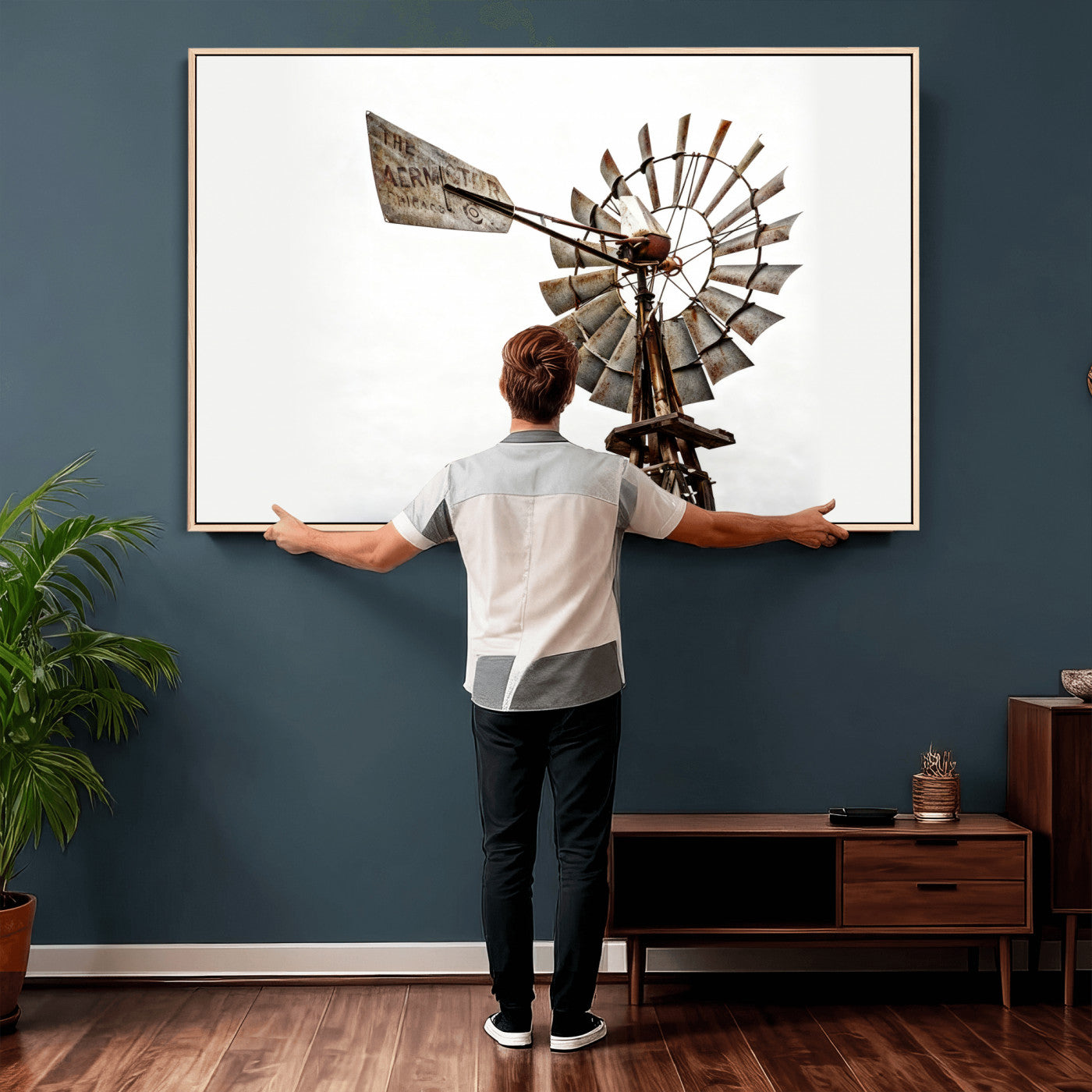 99806928-MGV-CV-36X24 - Rustic Farmhouse Windmill Canvas Wall Art Vintage Western Farmhouse Print