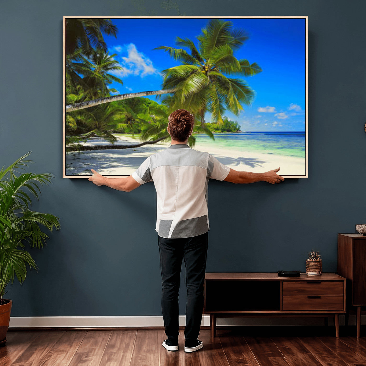 20475280-MGV-CV-36X24 - Tropical Island Coconut Palm Trees Wall Art Canvas Print - Turquoise Beach Print for Nautical Home Decor