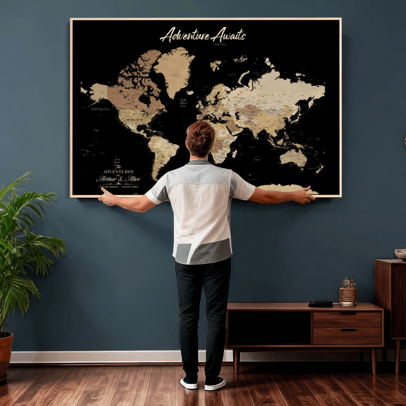 88415067-MGV-CV-36X24 - Custom Push Pin World Map Canvas Print – Personalized Travel Map Wall Art