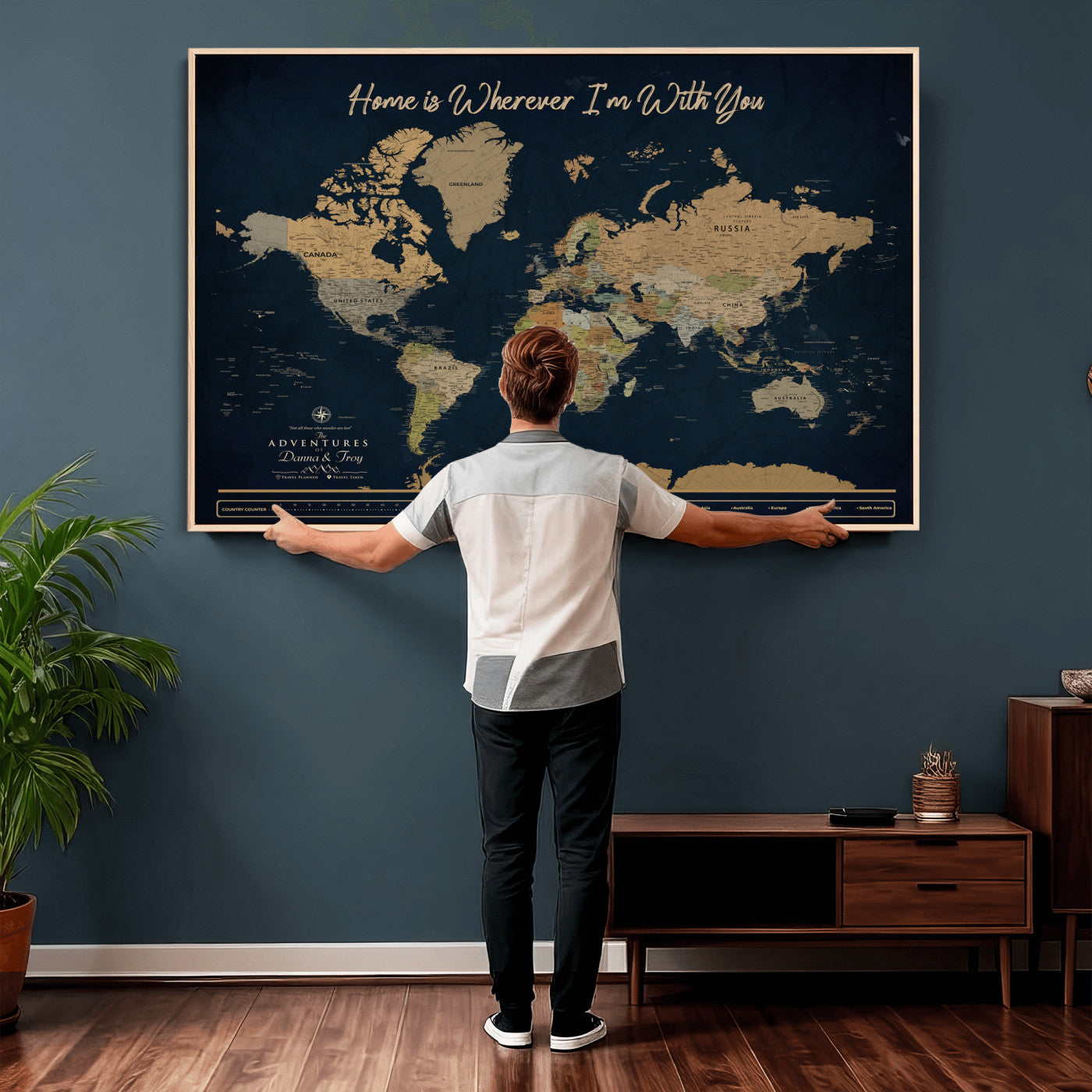 14276407-MGV-CV-36X24 - Custom Push Pin World Map Canvas Print – Personalized Travel Map Wall Art