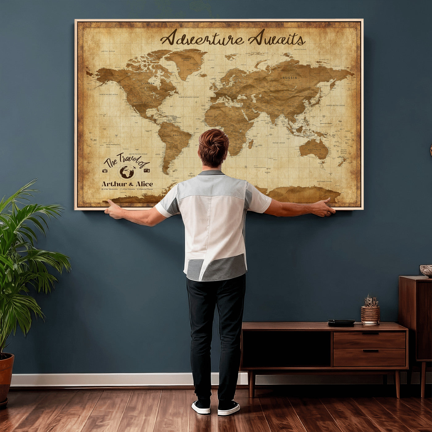 43427501-MGV-CV-36X24 - Custom Push Pin World Map Canvas Print – Personalized Travel Map Wall Art