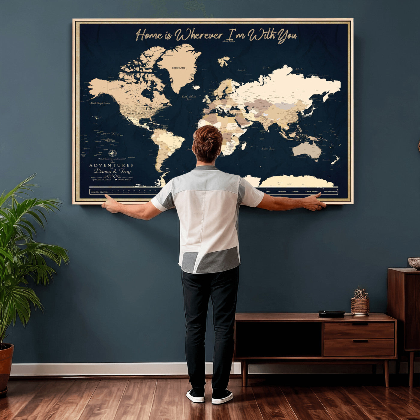 29990805-MGV-CV-36X24 - Custom Push Pin World Map Canvas Print – Personalized Travel Map Wall Art