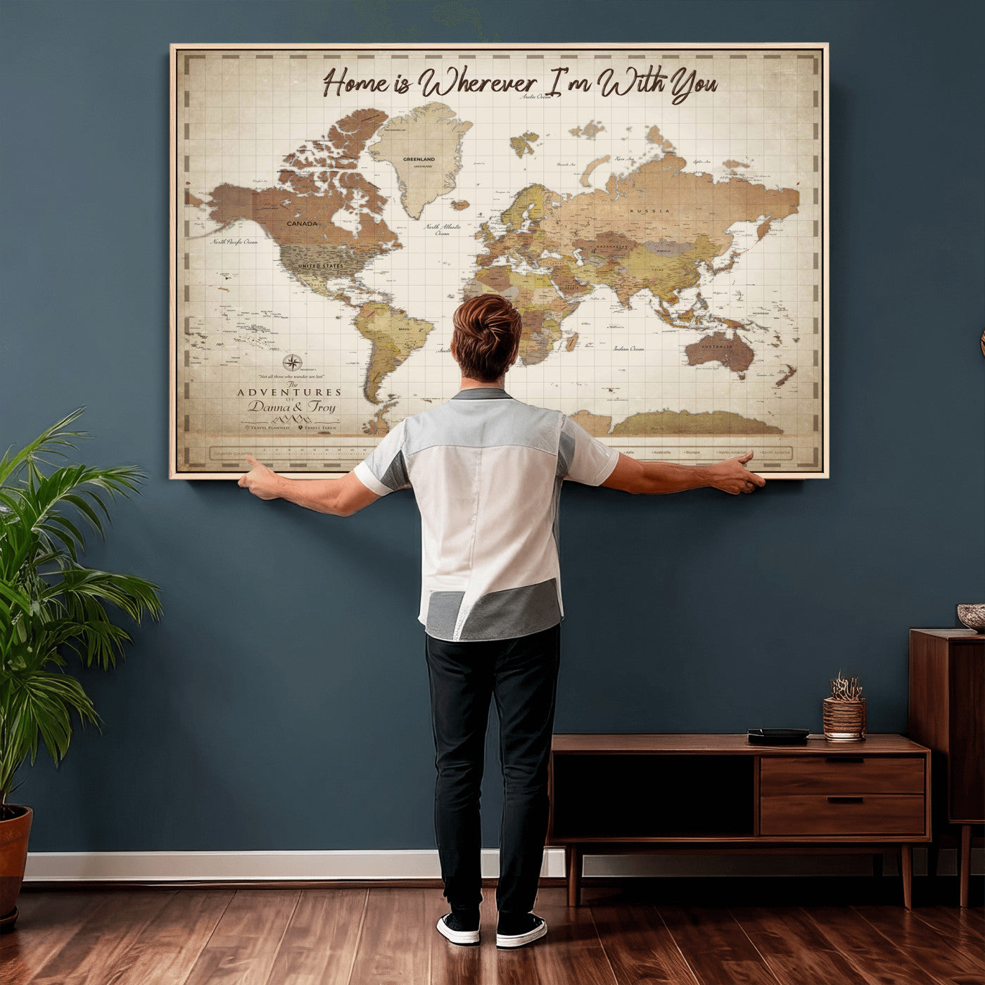 33352020-MGV-CV-36X24 - Custom Push Pin World Map Canvas Print – Personalized Travel Map Wall Art