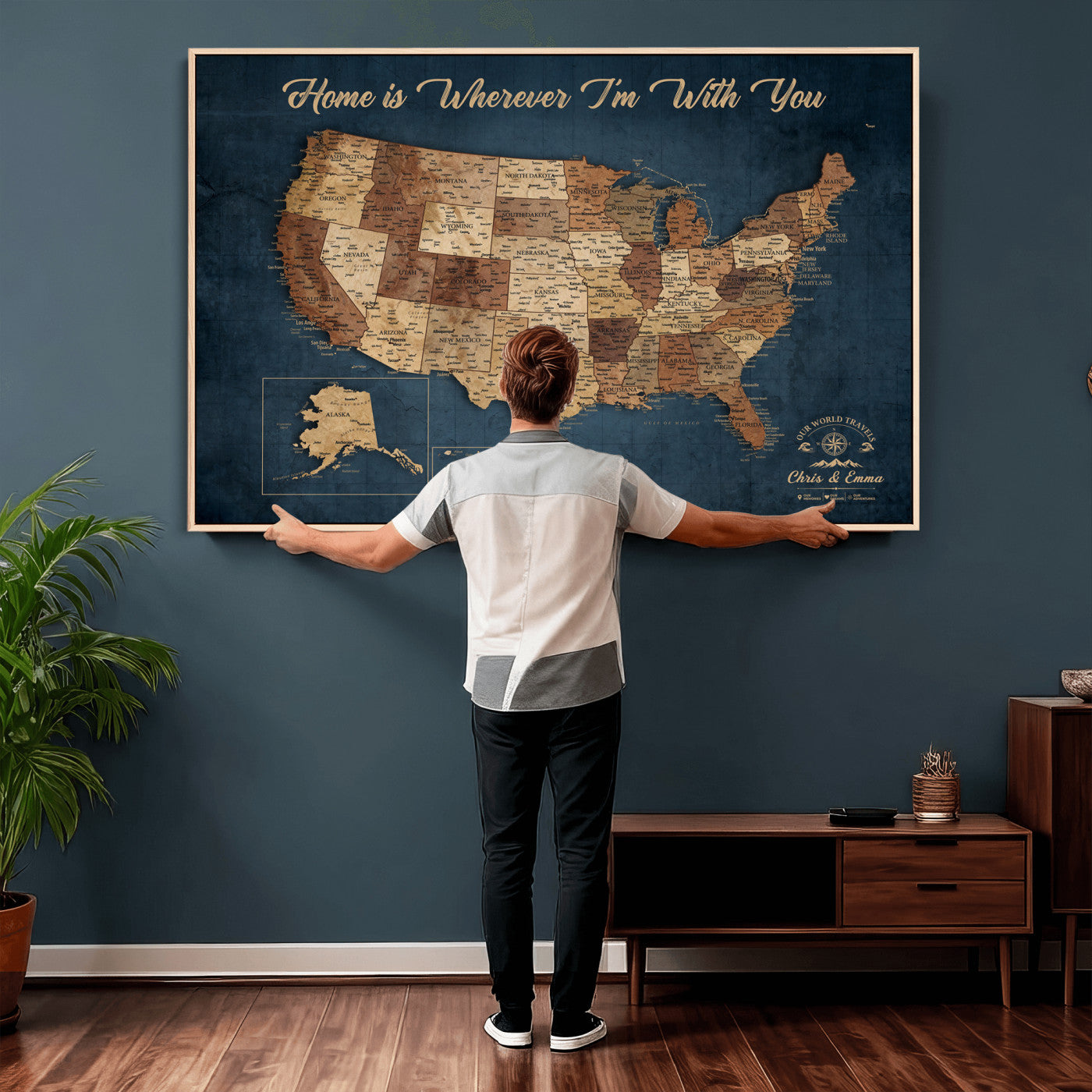 87620242N-MGV-CV-36X24 - Personalized USA Push Pin Travel Map Wall Art Canvas Print | Custom United States Map, Push Pin Map - USA Bucket List Map