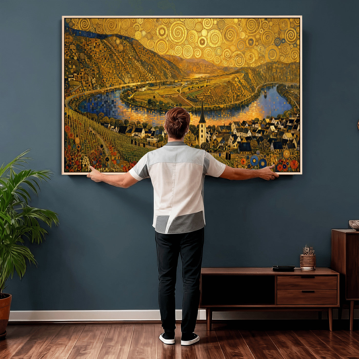 33713008-MGV-CV-36X24 - Gustav Klimt Style Mosel City Wall Art Canvas Print