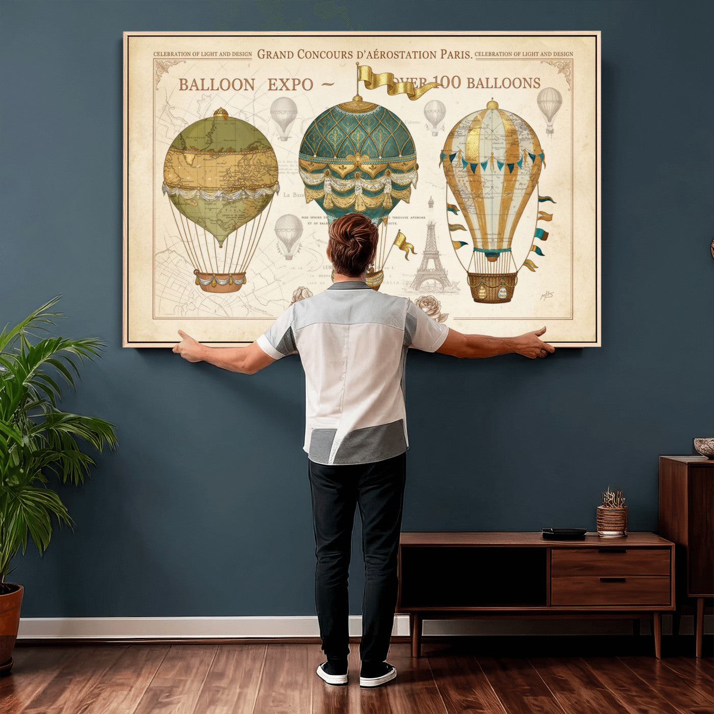 31530449-MGV-CV-36X24 - Kimberly Allen Paris Balloon Expo Wall Art Canvas Print, Vintage 1889 French Hot Air Balloon Poster