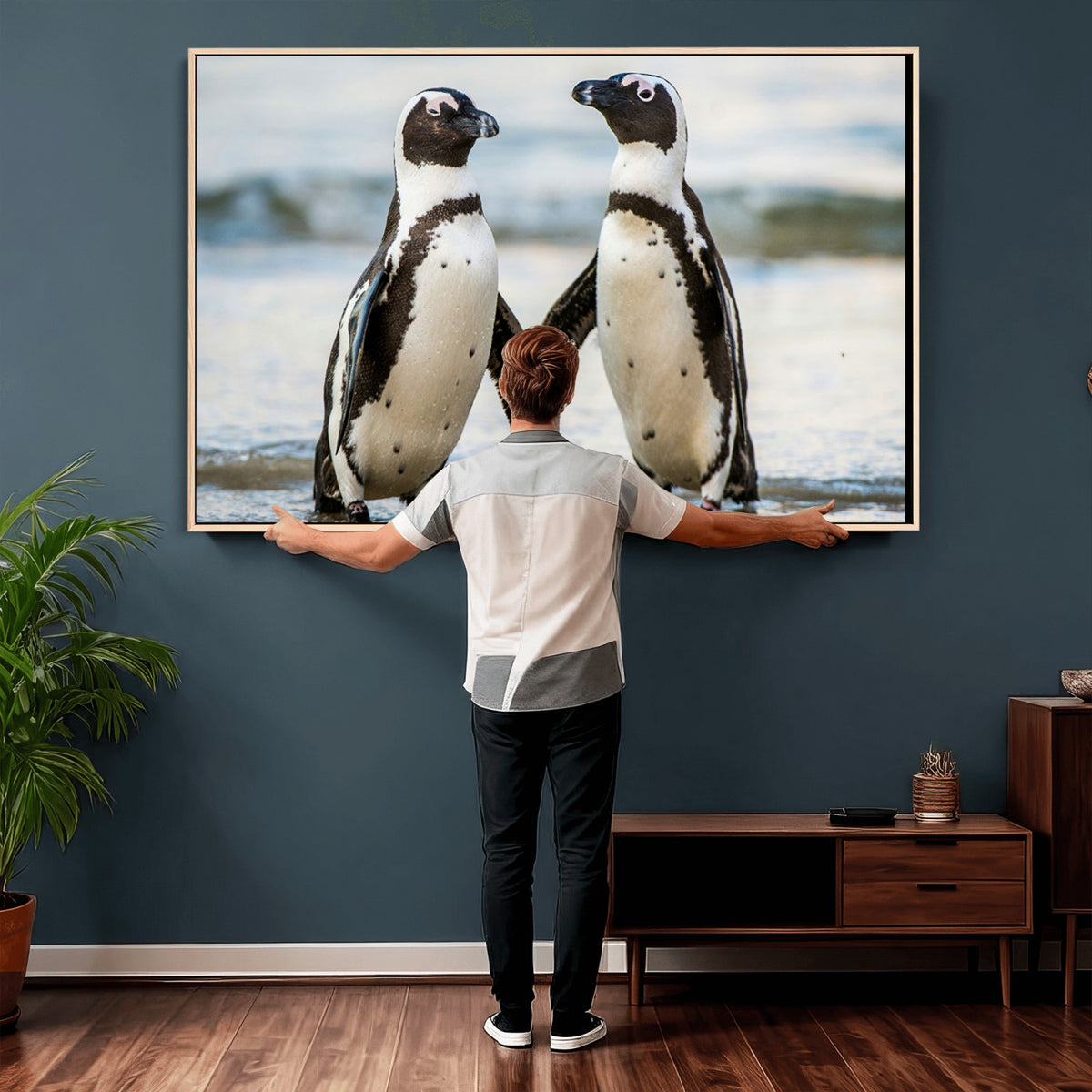 64870405-MGV-TP-30X20 - African Penguins Boulders Beach Wall Art Canvas Print, Cute Penguin Couple Photo Print