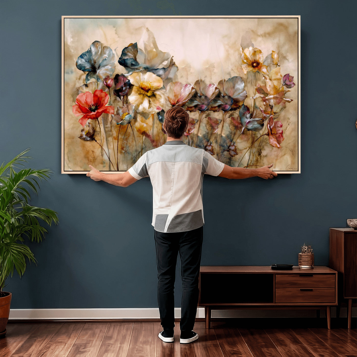 11407233-MGV-CV-36X24 - Vintage Dried Floral Meadow Wall Art Canvas Print, Translucent Watercolor Flowers Painting Print