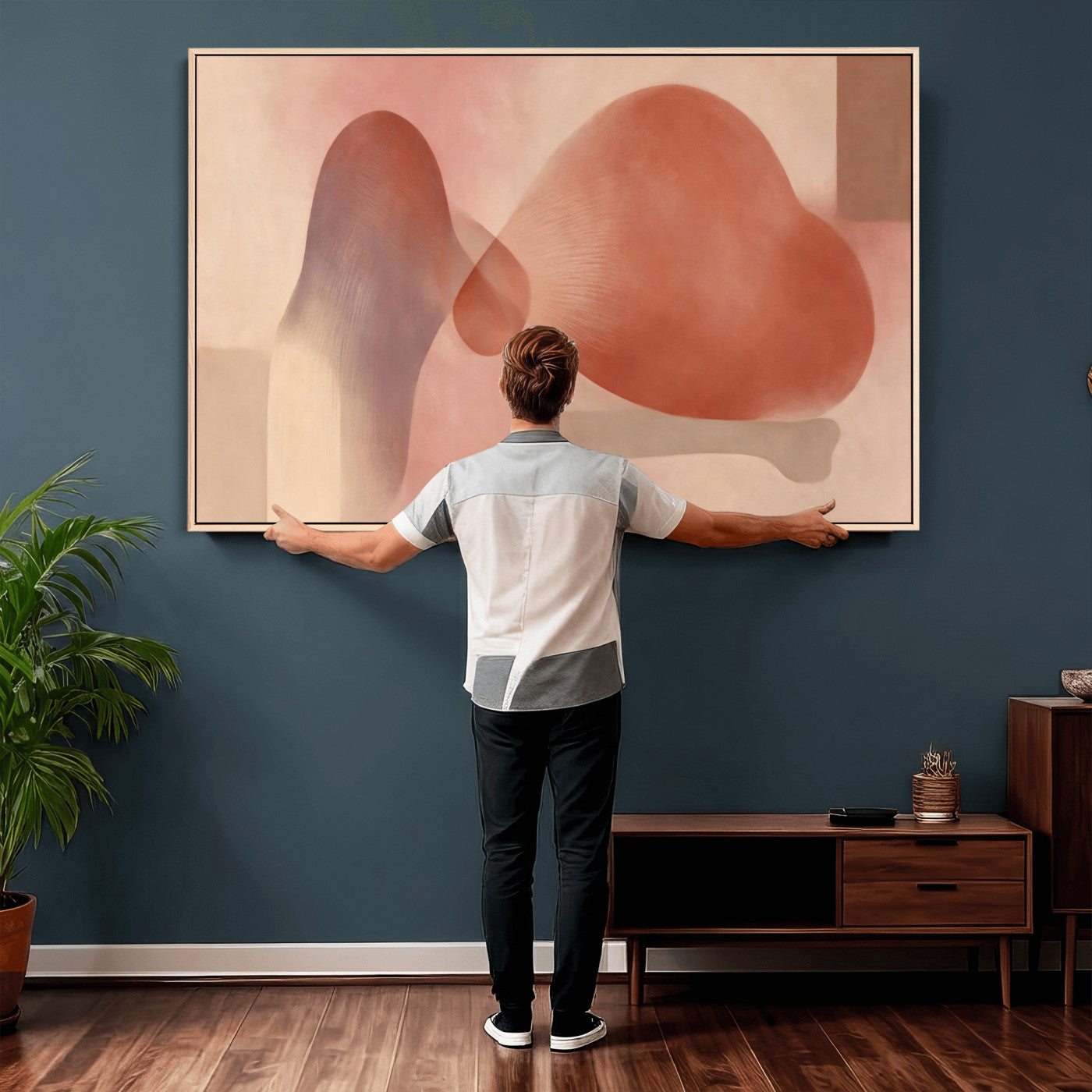 85110643-MGV-CV-36X24 - Vinna Begin Calin Biomorphic Abstract Wall Art Canvas Print, Terracotta Pink Organic Shapes Art Painting Print