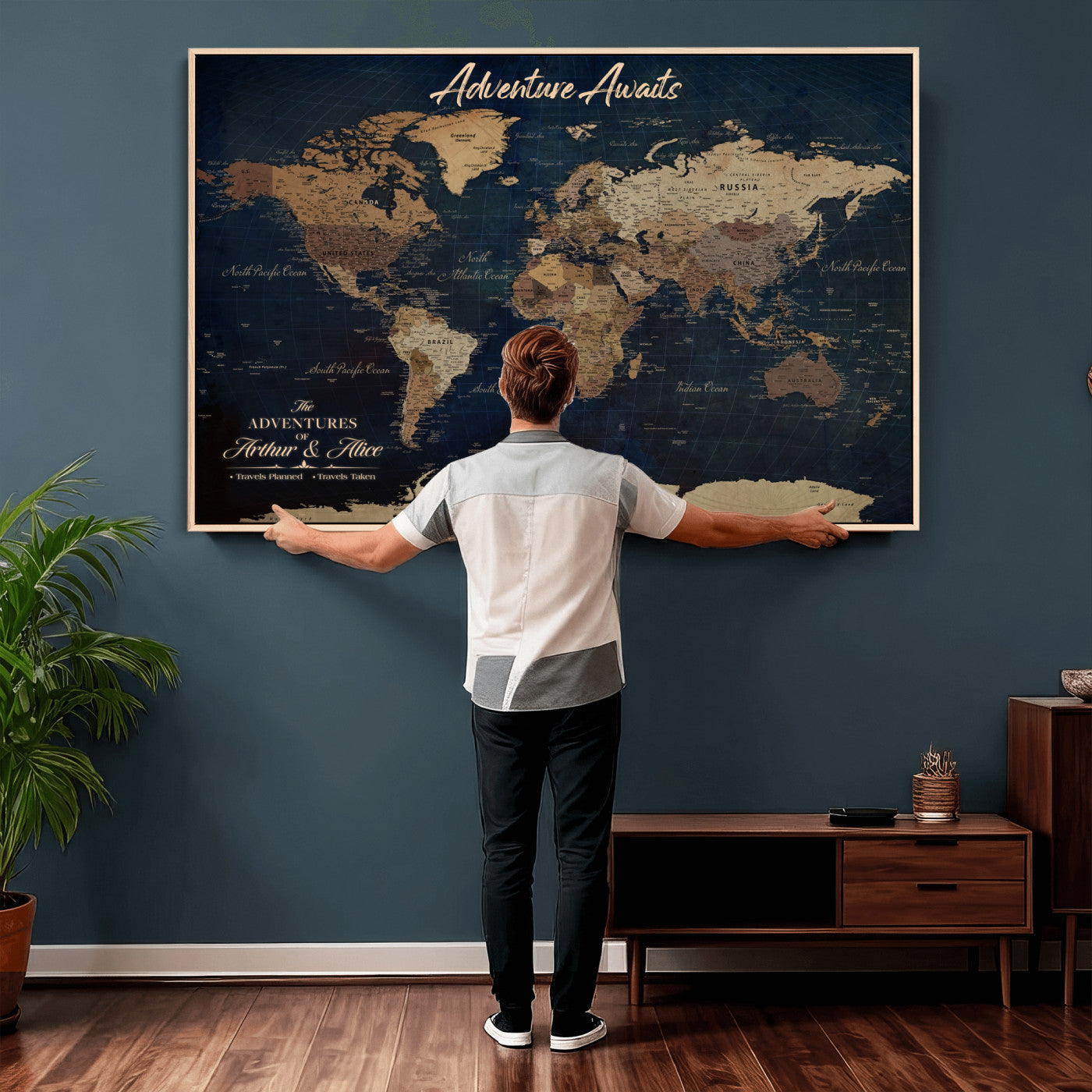 74477969-MGV-CV-36X24 - Custom Push Pin World Map Canvas | Personalized Travel Tracker | Wedding Anniversary Gift for Couples | Adventure Map Wall Art with Pins