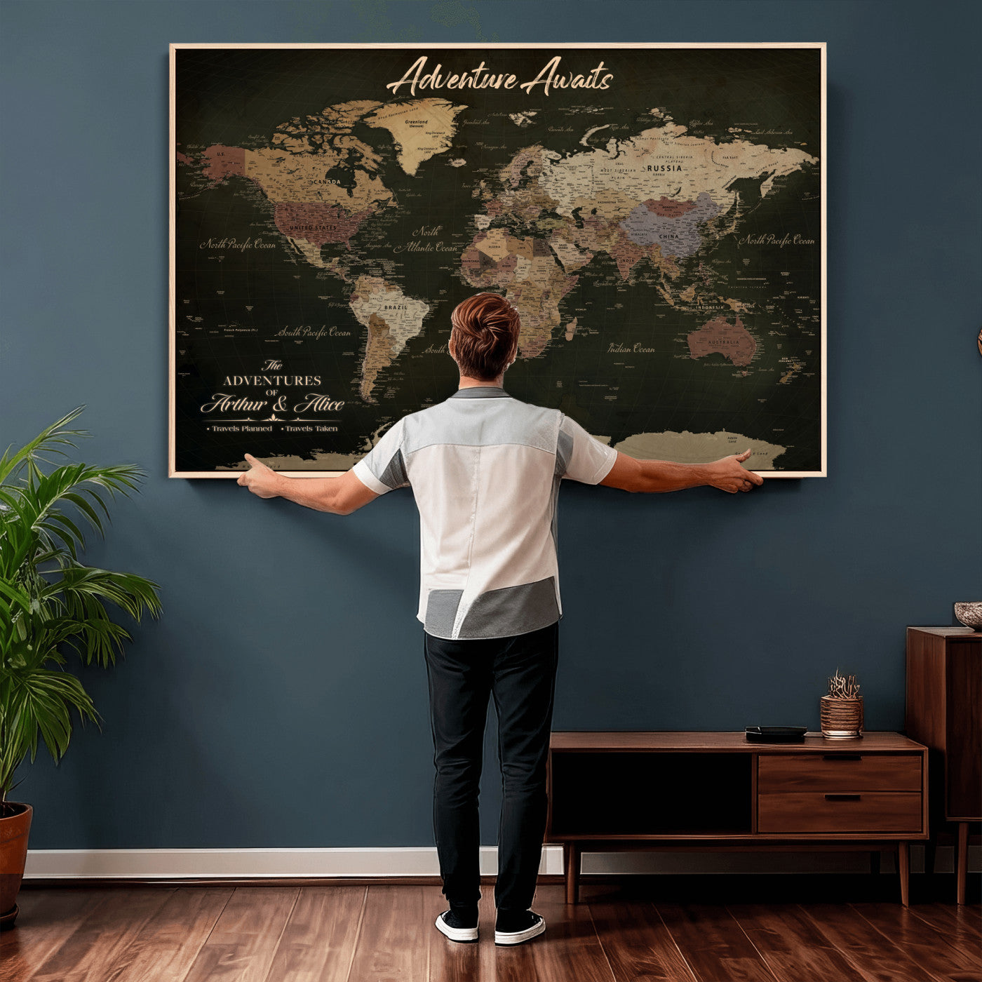 46935759-MGV-CV-36X24 - Custom Push Pin World Map Canvas | Personalized Travel Tracker | Wedding Anniversary Gift for Couples - Adventure Map Wall Art with Pins