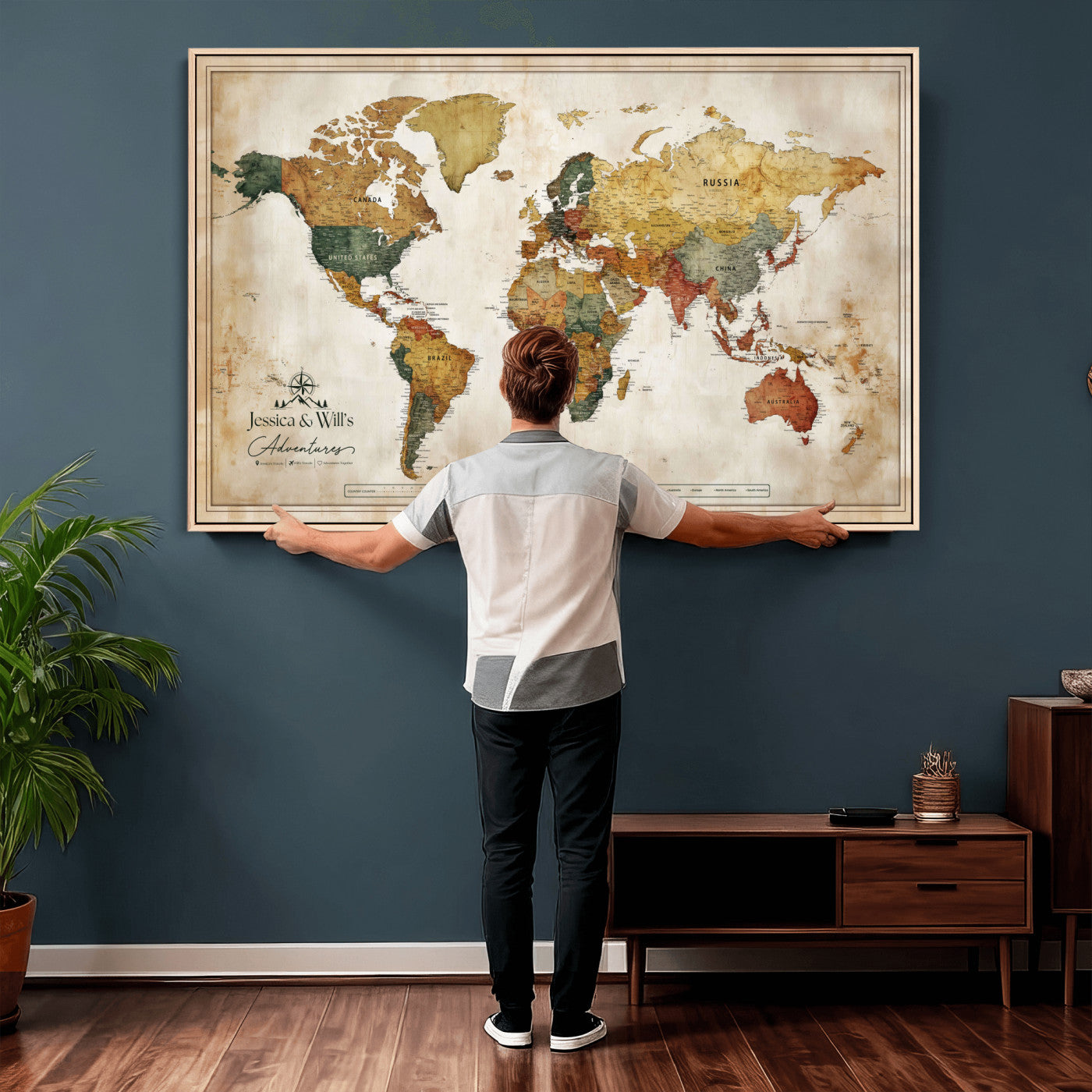 19542567-MGV-CV-36X24 - Custom Push Pin World Map Canvas | Personalized Travel Tracker | Wedding Anniversary Gift for Couples - Adventure Map Wall Art with Pins