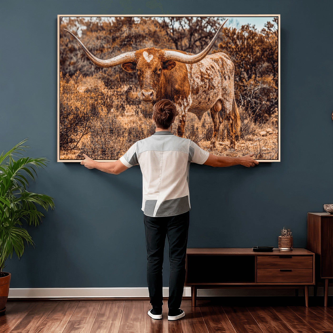 62076449-MGV-CV-36X24 - Texas Cow Bull Longhorn Print for Western Wall Art Decor for Farmhouse