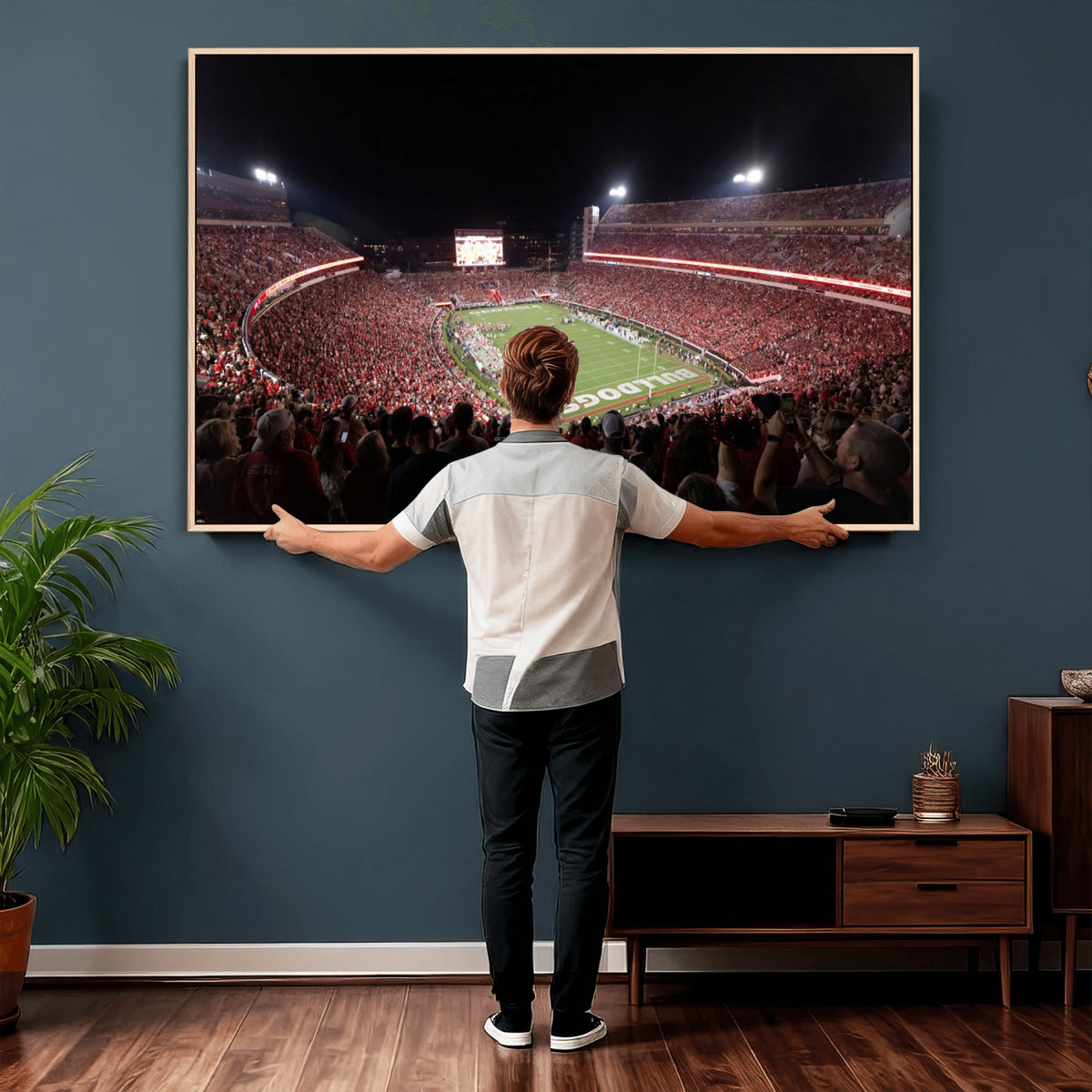 50587166-_Poster-30x20 - Sanford Stadium Georgia Bulldogs Canvas Print 3 Piece Framed Wall Art Extra Large Floating Frame Sports Poster Made in USA