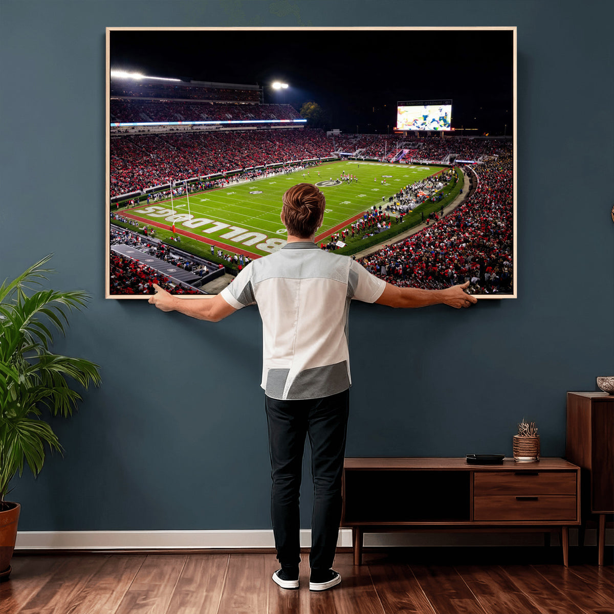 73520603-_Poster-30x20 - Georgia Bulldogs Sanford Stadium Canvas Print 3 Piece Framed Wall Art Extra Large Floating Frame Nature Poster Made in USA