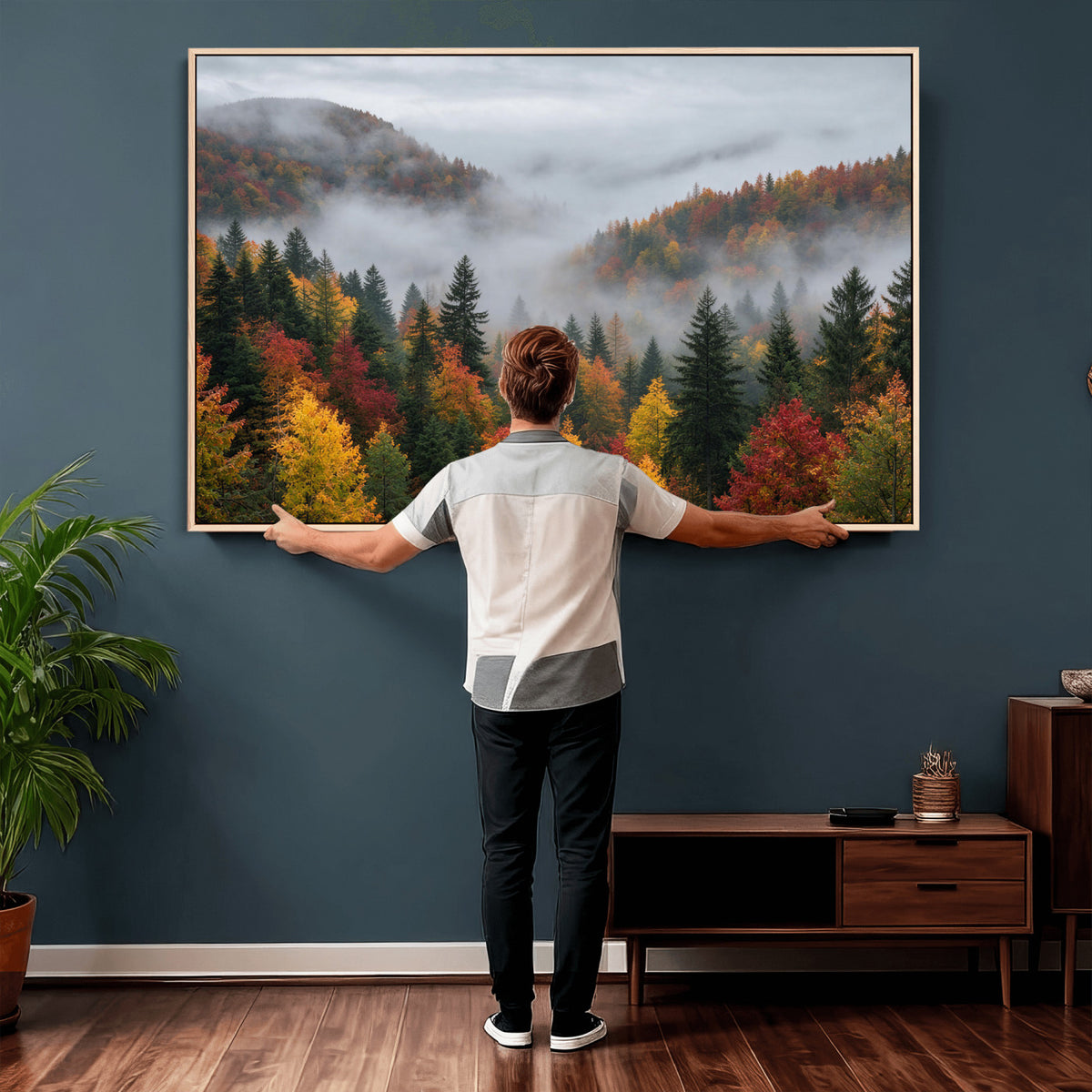 47877083-_Poster-30x20 - Fall Forest Misty Mountain Canvas Print Smoky Mountain Landscape Wall Art Autumn Trees Nature Poster Printing