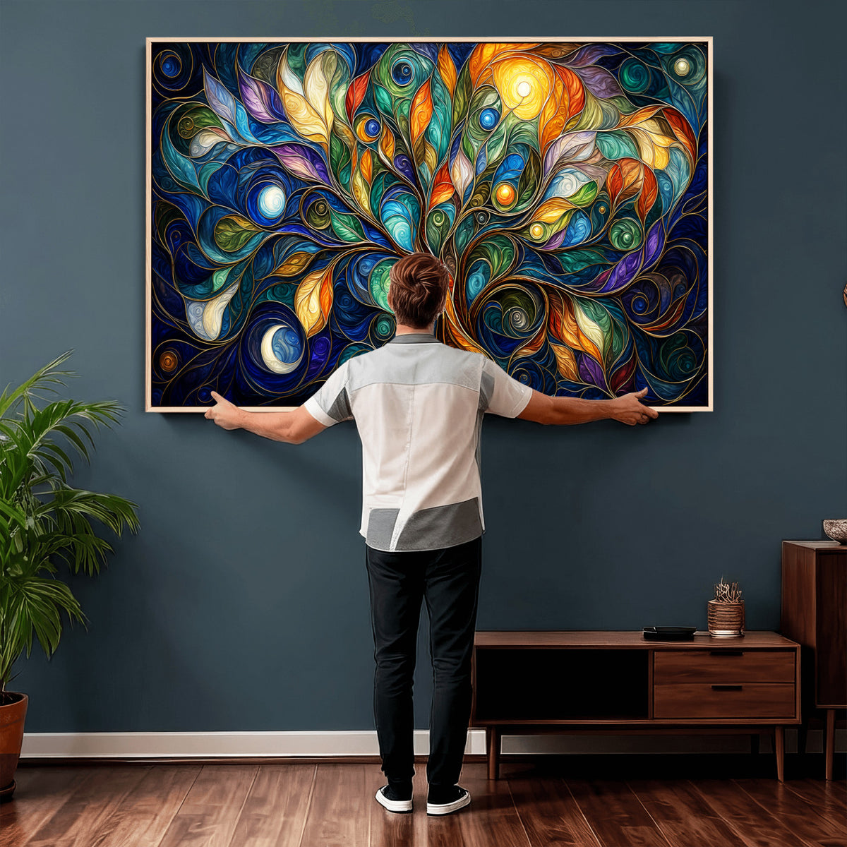 60127105-MGV-CV-36X24 - Psychedelic Tree Of Life Wall Art - Vibrant Swirl Cosmic Nature Decor