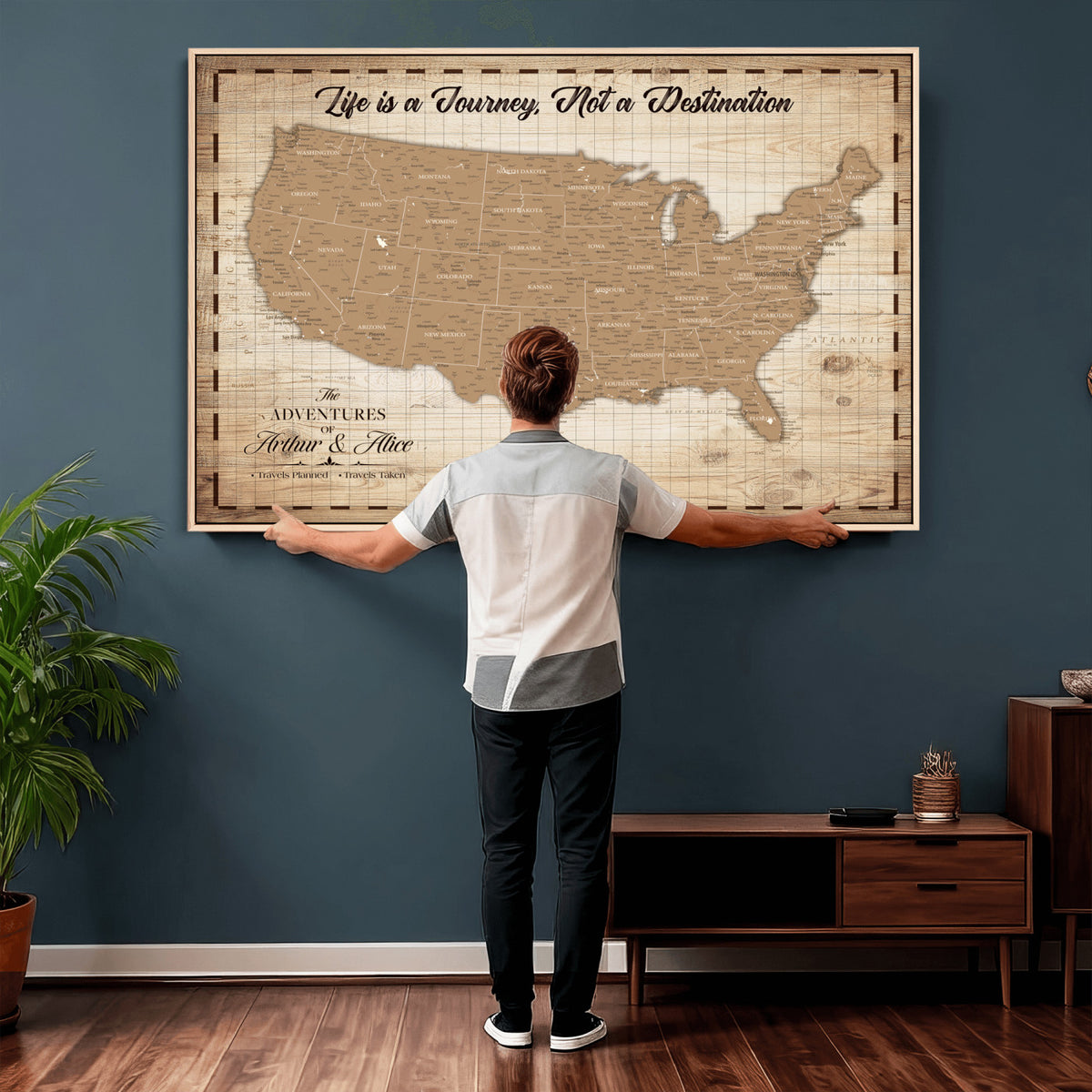 82934328-MGV-CV-36X24 - Custom USA Push Pin Travel Map Canvas Wall Art - Personalized Couples Gift Flat Digital Print