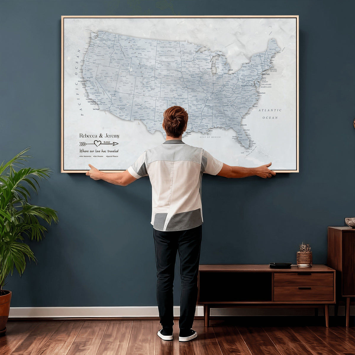 35973131-MGV-CV-36X24 - Custom USA Push Pin Travel Map Canvas Wall Art - Personalized Couples Gift Flat Digital Print