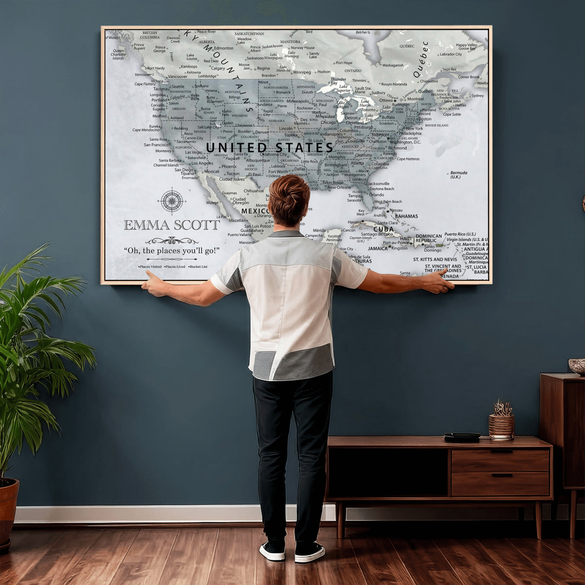 90686209D-MGV-CV-36X24 - Custom USA Push Pin Travel Map Canvas Wall Art - Personalized Couples Gift Flat Digital Print