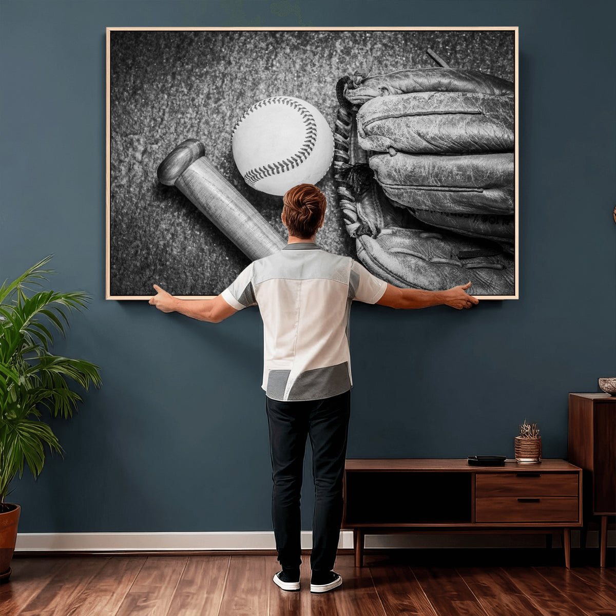 83916D-MGV-CV-36X24 - Vintage Baseball Glove and Bat Sports Wall Art Canvas Print
