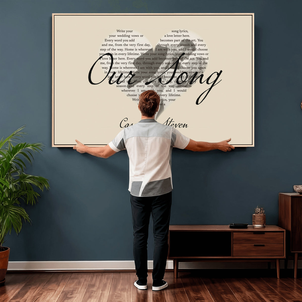 CSTM911D-MGV-CV-36X24 - Lyrics Heart Canvas Print – Personalized Song Lyrics in a Heart Shape Wall Art