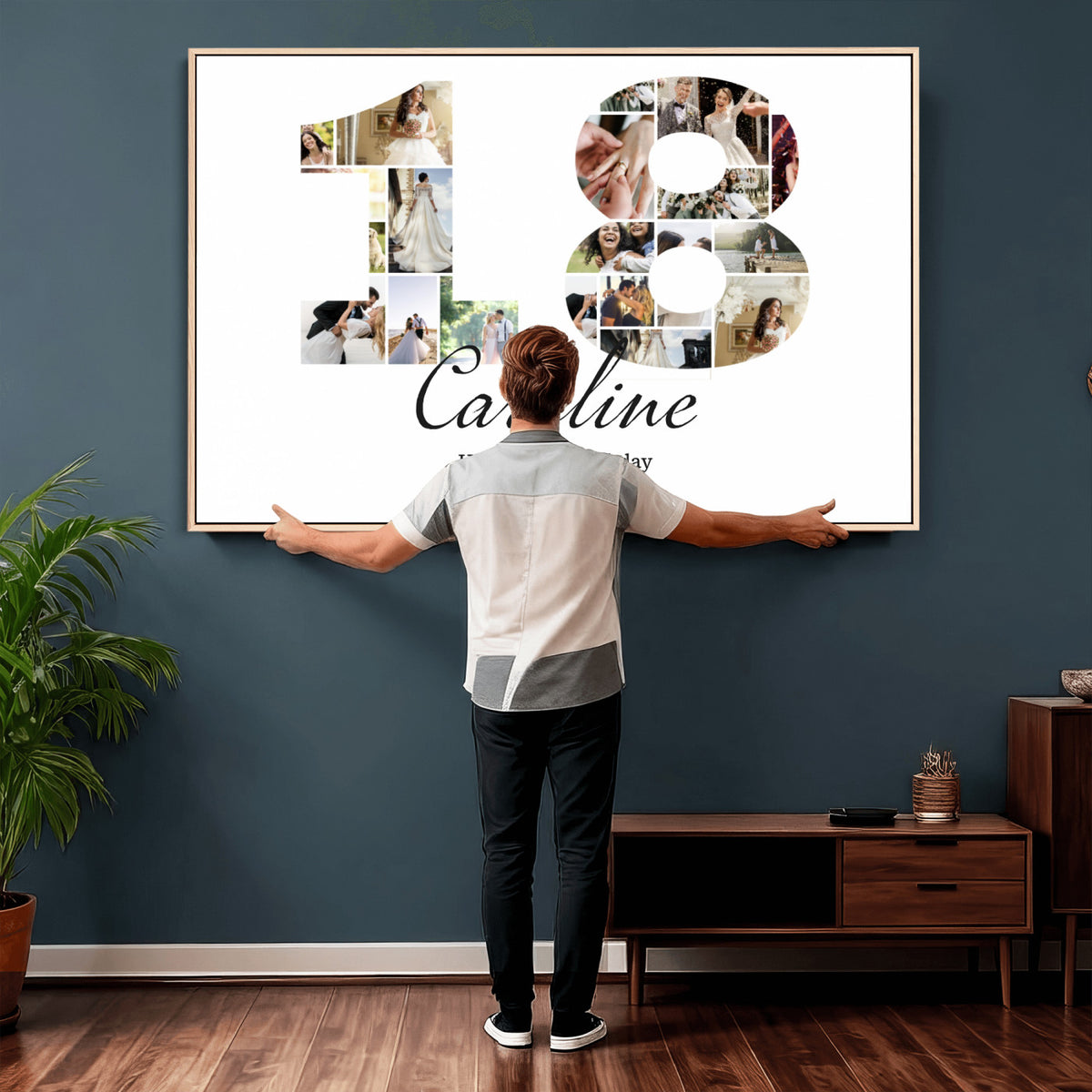 CSTM914DD-MGV-CV-36X24 - Number Photo Mosaic Canvas Print – Personalized Birthday Number Made of Your Photos