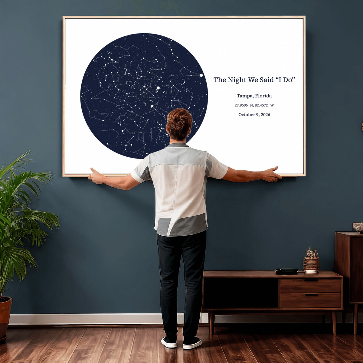 CSTM914STR-MGV-CV-36X24 - Custom Star Map Canvas Print – Personalized Night Sky Wall Art by Date and Location