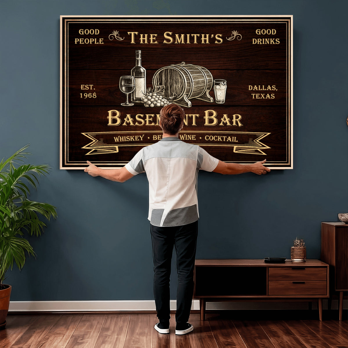 Custom Basement Bar Sign Canvas, Personalized Family Home Bar Wall Art