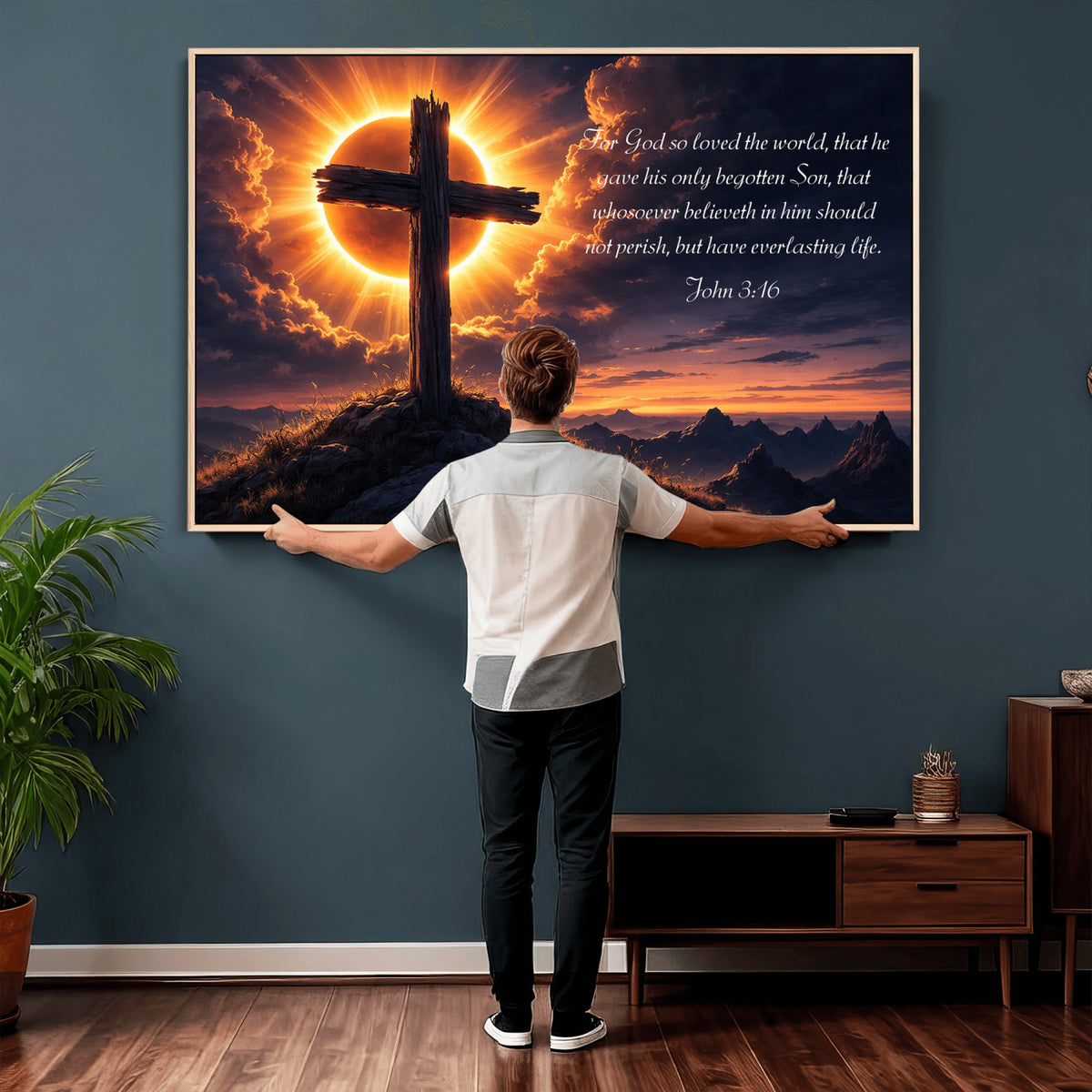 Custom Bible Verse Cross Canvas, Personalized Christian Wall Art